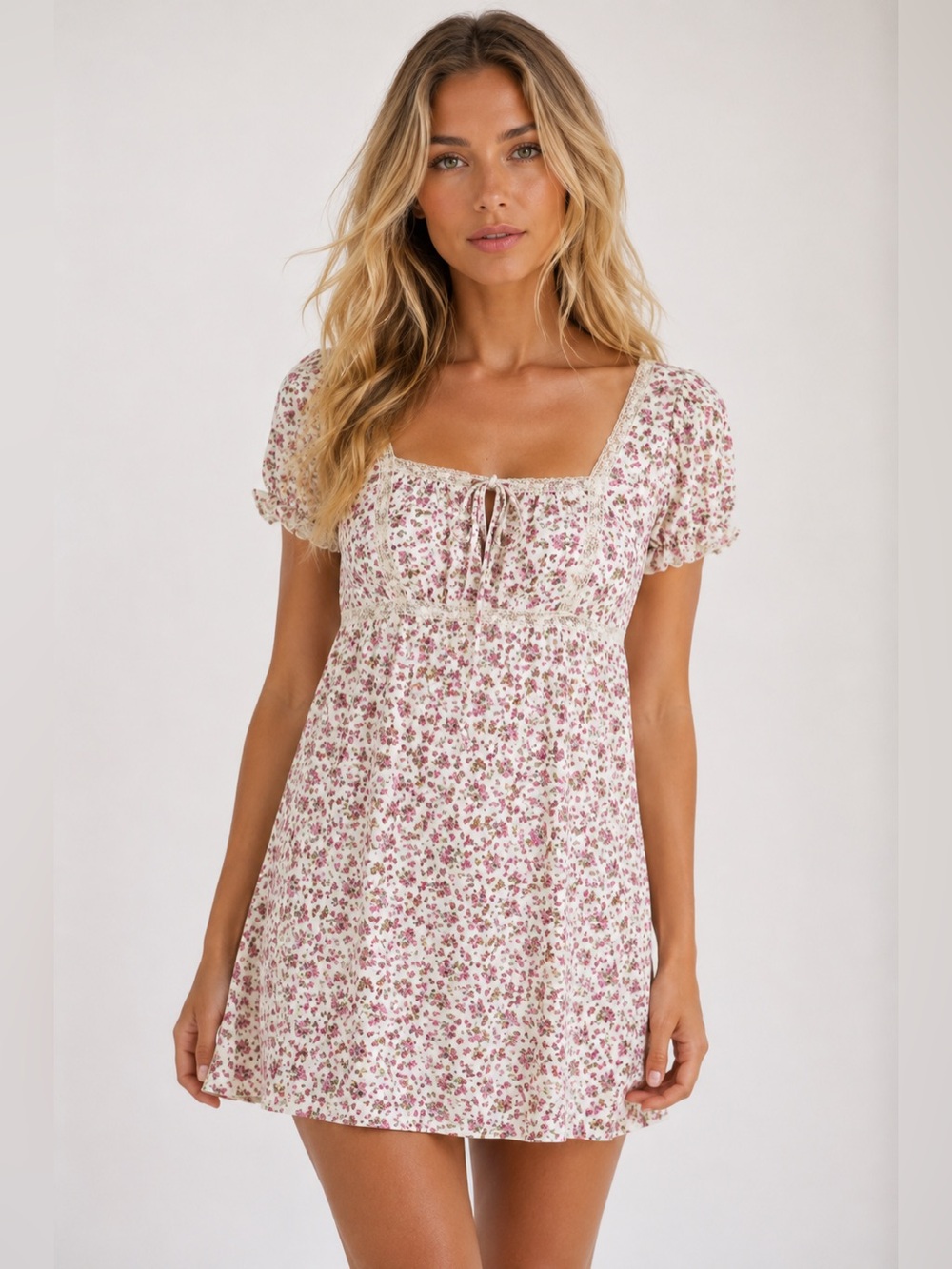 Celebrity Pink Floral Mini Dress Coquette Milkmaid Babydoll Cottagecore XL Boho